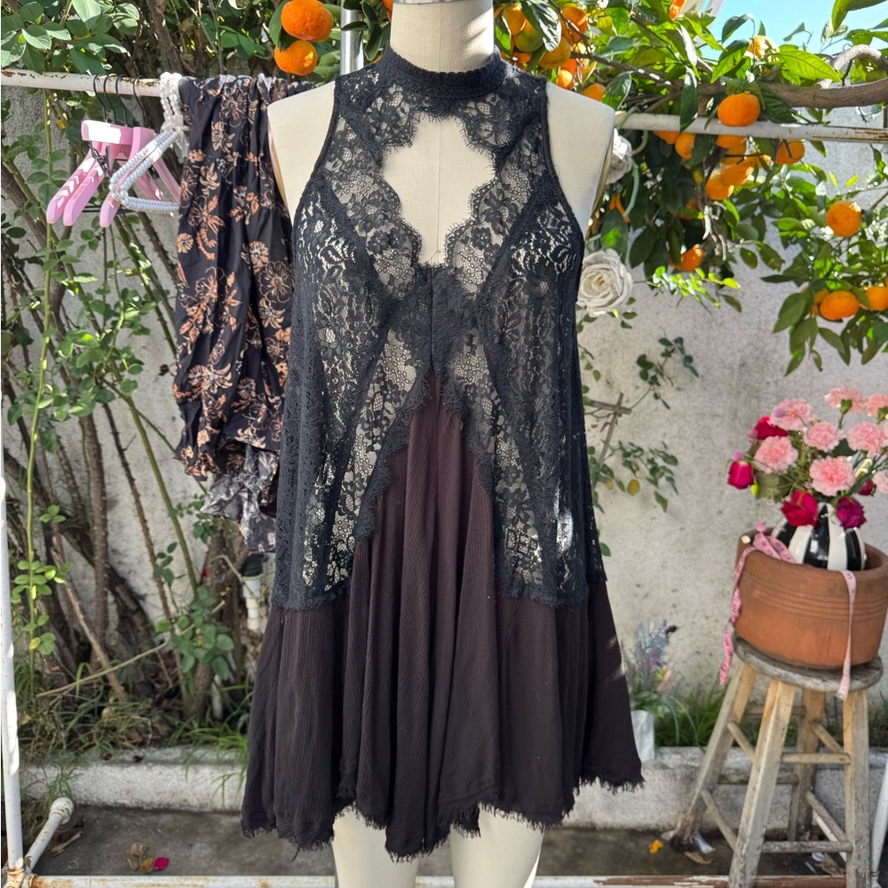 Free People Black Lace Backless Dress